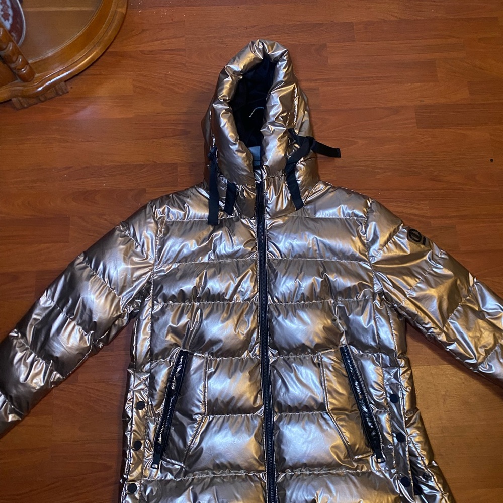 Silver Puffer Jacket with Hood